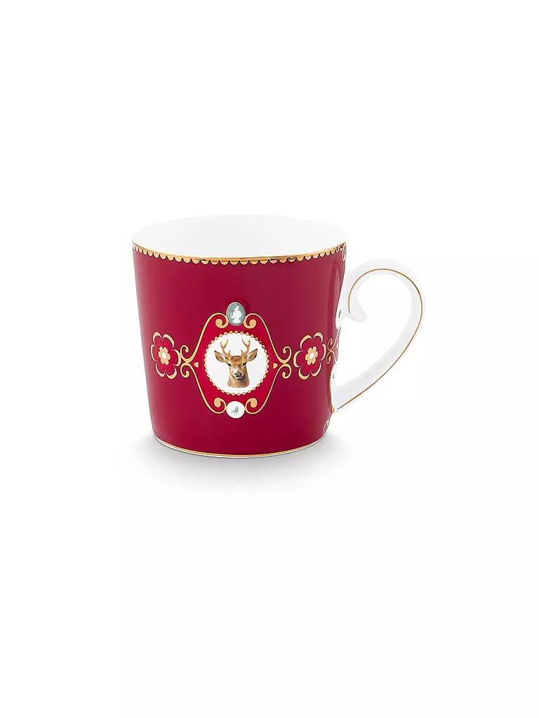 PIP STUDIO | Taza pequeña con asa LOVE BIRDS MEDALLION Rojo Oscuro | Rojo oscuro