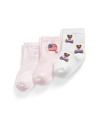 POLO RALPH LAUREN | Calcetines de bebé, paquete de 3, blanco rosa
