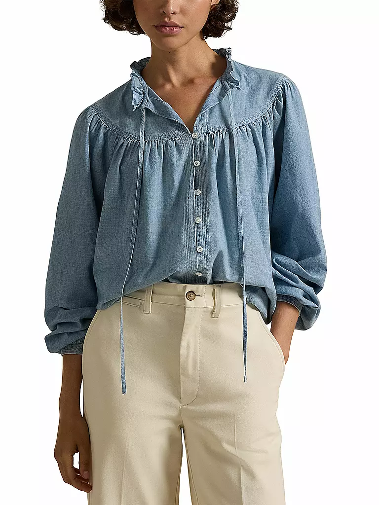 POLO RALPH LAUREN | Bluse
Produktname: Bluse
Marke: POLO RALPH LAUREN
Farbe: blau
Kategorien: Mode,Damen

Ärmellänge: Langarm
Material: Baumwolle
Kragenform: Stehkragen
Musterung: Unifarben
Passform (Oberbekleidung): Regular
Stil: Casual
Details: Raffung,Rüschen | 