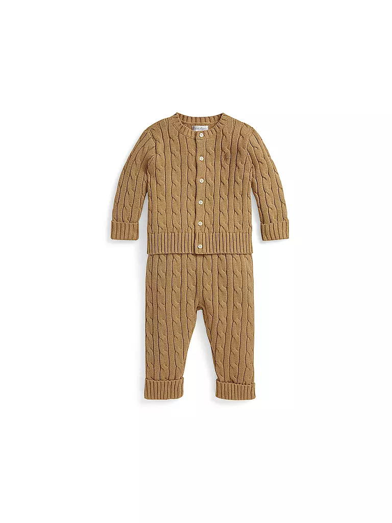 POLO RALPH LAUREN | Conjunto de bebé de 2 piezas, cárdigan y pantalón | Camel