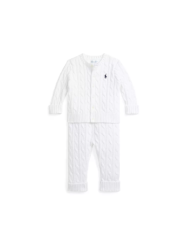 POLO RALPH LAUREN | Conjunto de bebé de 2 piezas, cárdigan y pantalón | Blanco