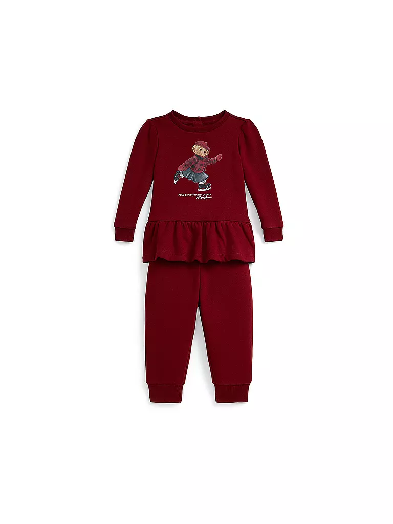 POLO RALPH LAUREN | Conjunto de bebé de 2 piezas, sudadera y pantalón | Rojo oscuro