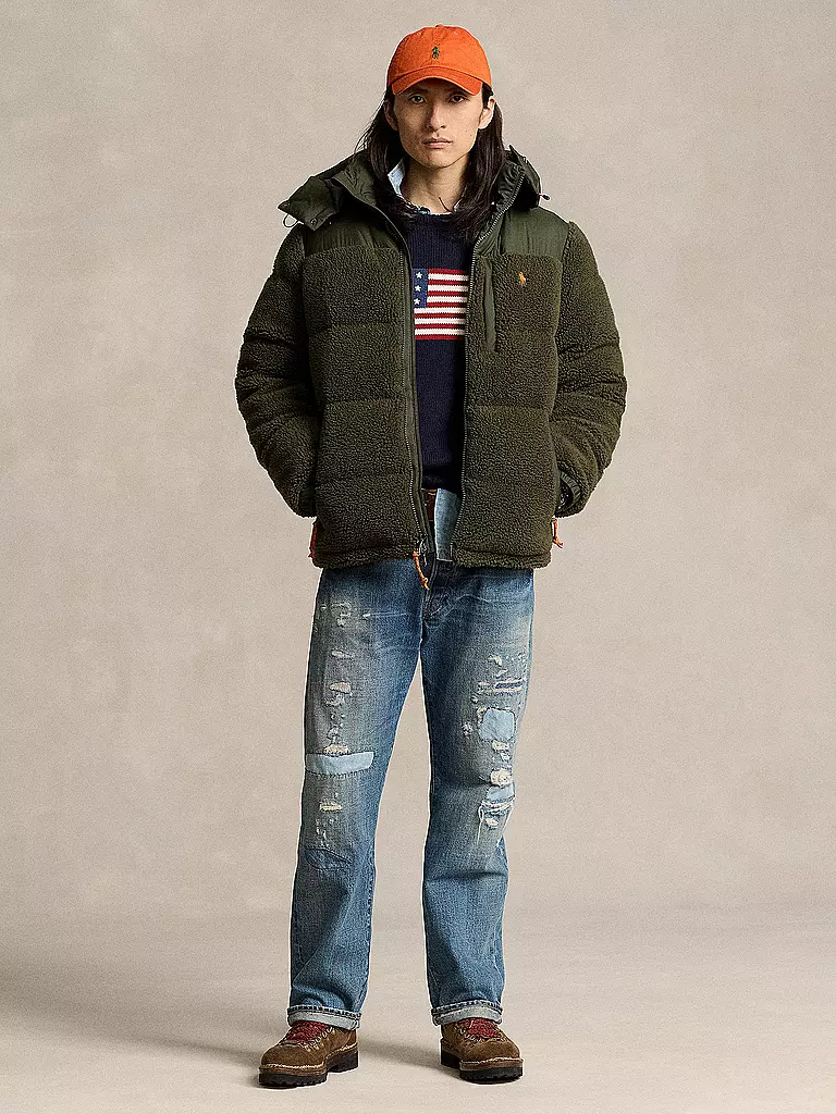 POLO RALPH LAUREN | Daunenjacke in Felloptik ELCAP TEDDY | Oliva