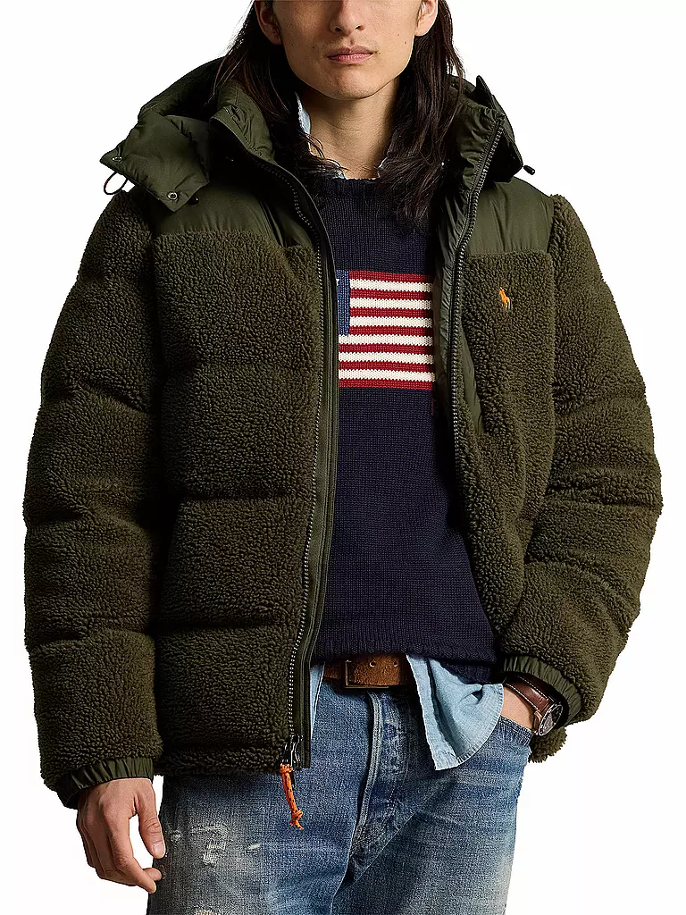 POLO RALPH LAUREN | Daunenjacke in Felloptik ELCAP TEDDY | Oliva