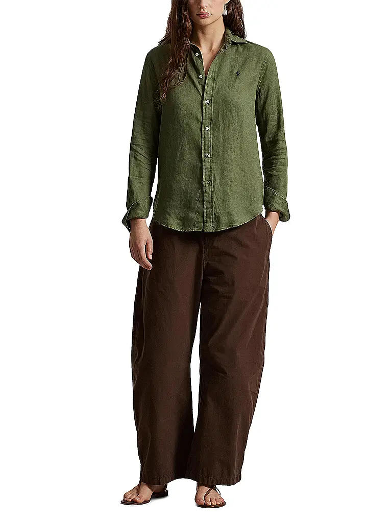 POLO RALPH LAUREN | Hemdbluse
Produktname: Hemdbluse 
Marke: POLO RALPH LAUREN
Farbe: olive
Kategorien: Mode,Damen

Ärmellänge: Langarm
Material: Leinen
Kragenform: Hemdblusenkragen
Musterung: Unifarben
Passform (Oberbekleidung): Regular
Stil: Casual
Details: Logo | 