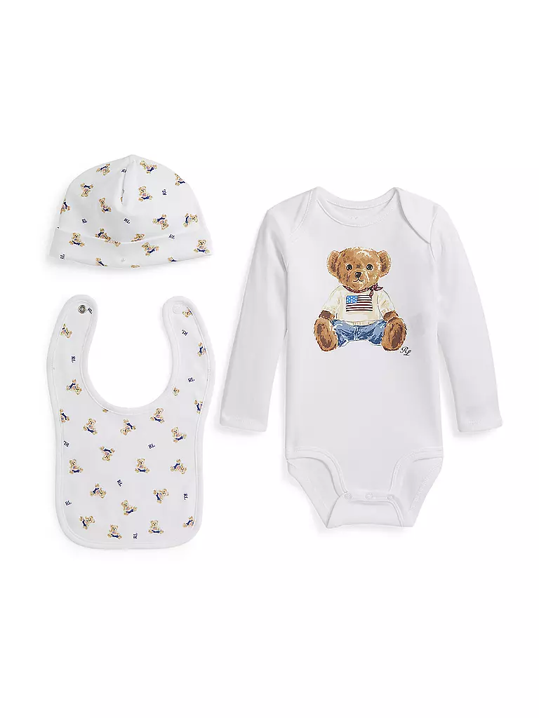 POLO RALPH LAUREN | Set de bebé de 3 piezas | Blanco
