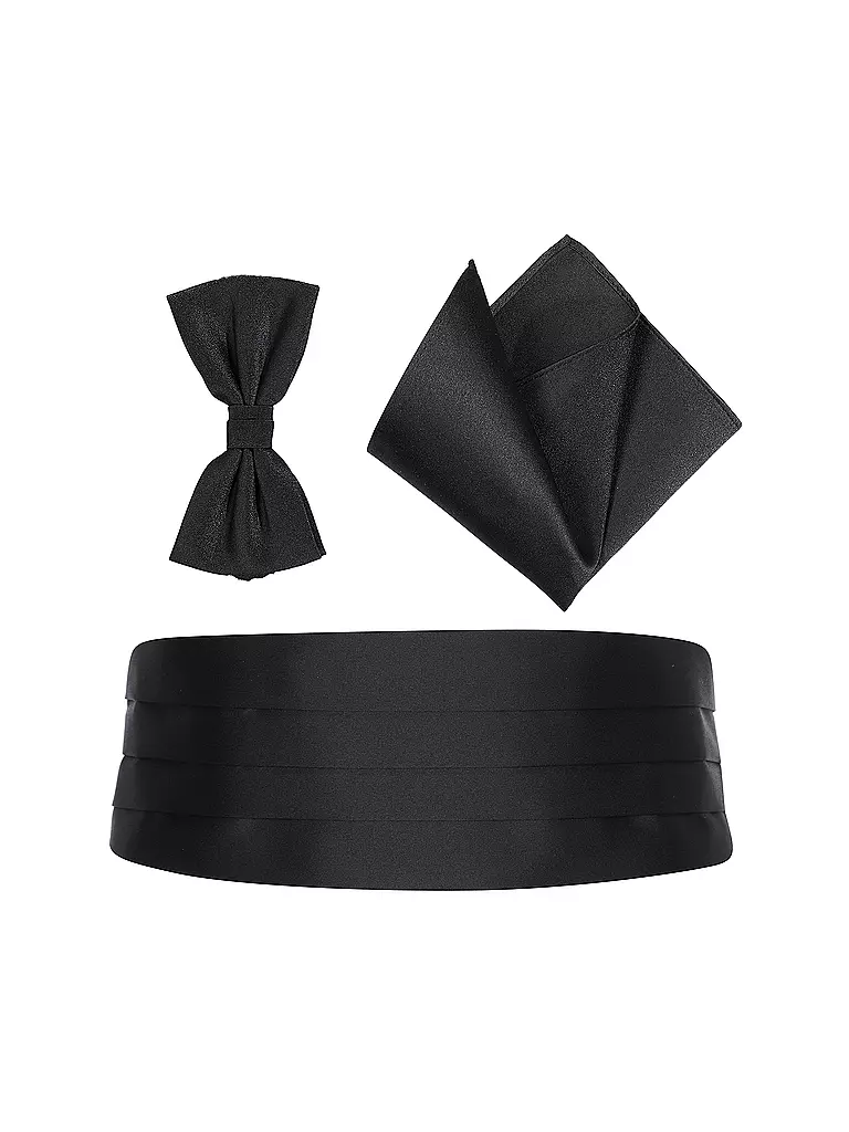 PROFUOMO | Set fajín, pajarita y pañuelo de bolsillo | Negro
