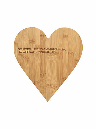 RAEDER | Tabla de cortar corazón mediana "El hombre no vive solo de pan..." 29x26cm