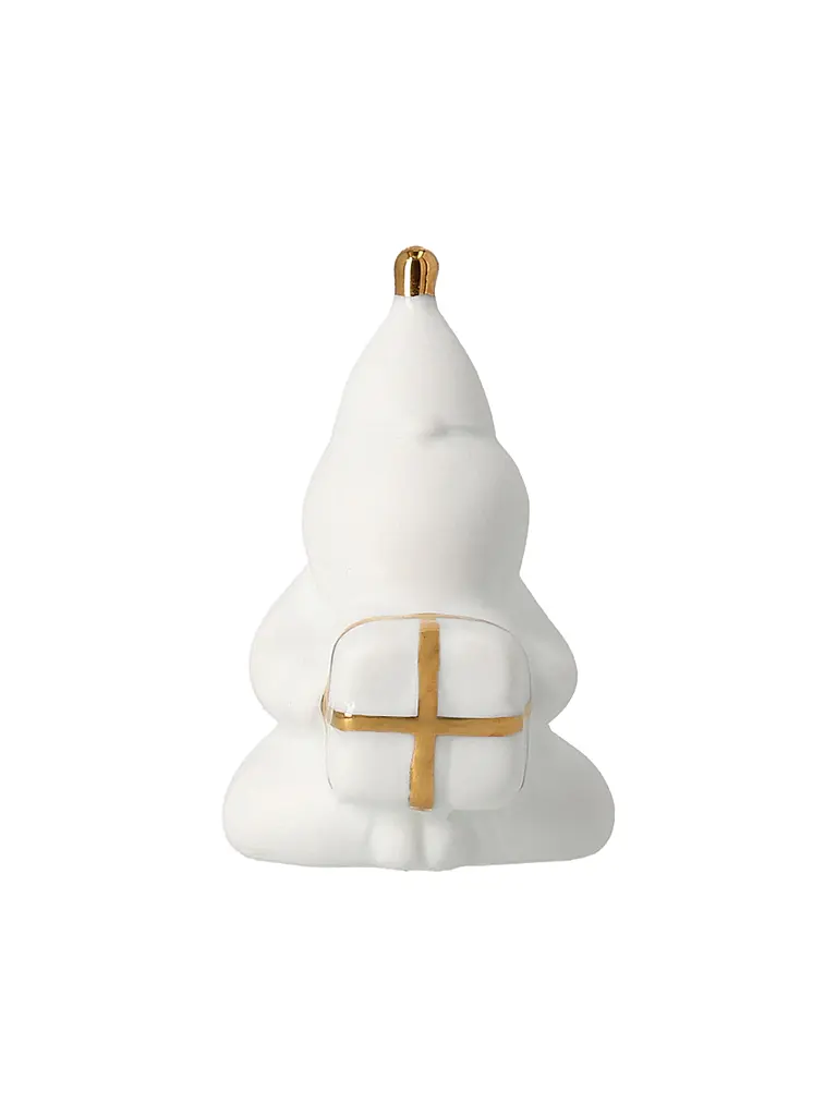 RAEDER | Figura navideña de porcelana Papá Noel Empaquetando regalos | Blanco