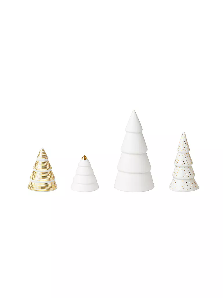 RAEDER | Figuras navideñas, juego de 4 abetos de porcelana | Blanco