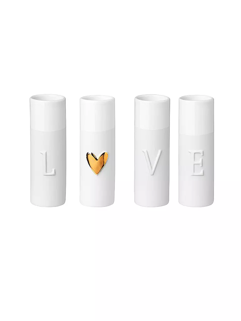 RAEDER | Mini Jarrones LOVE, juego de 4, 9 cm | Blanco
