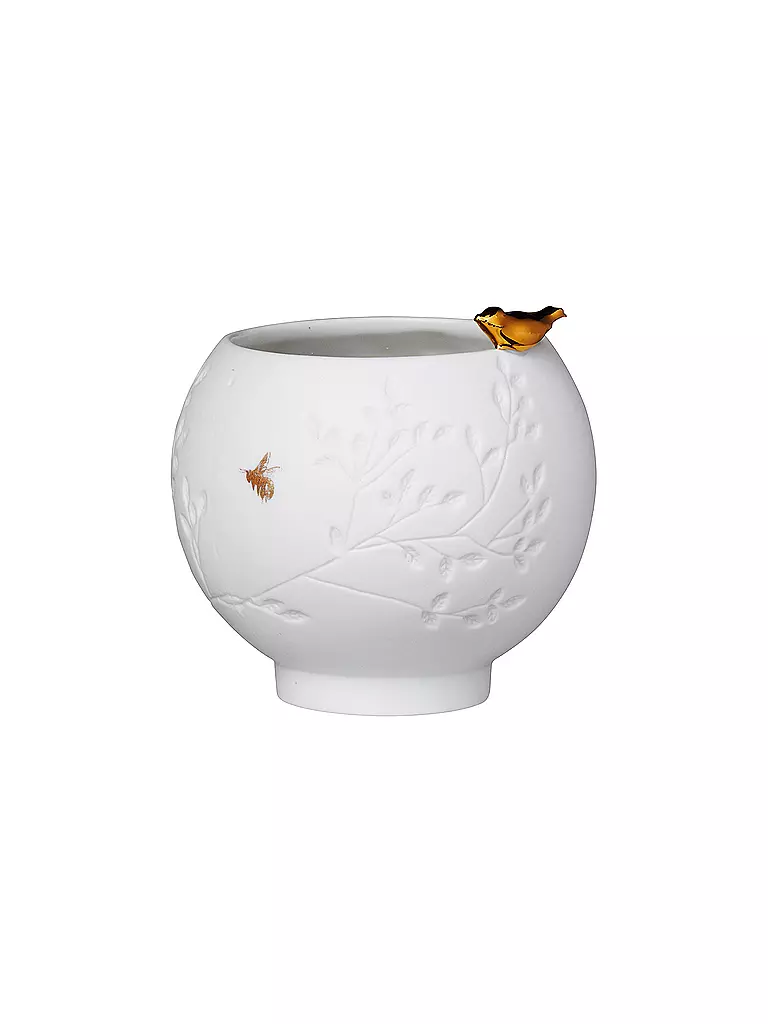 RAEDER | Portavelas de porcelana "Pájaro dorado" | Blanco