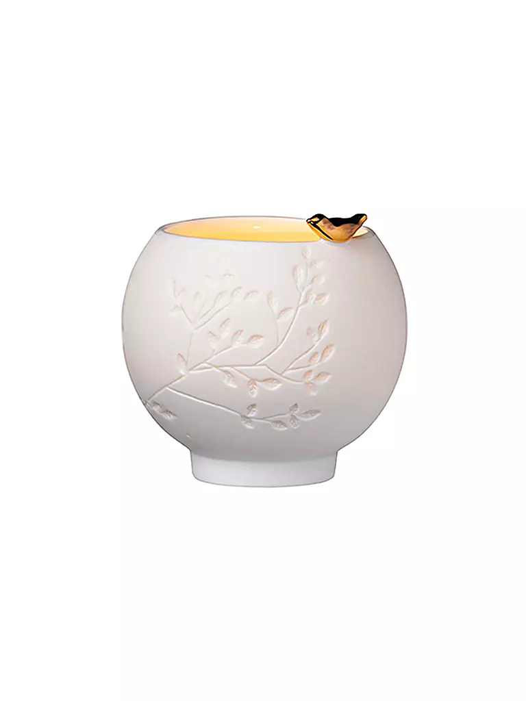 RAEDER | Portavelas de porcelana "Pájaro dorado" | Blanco