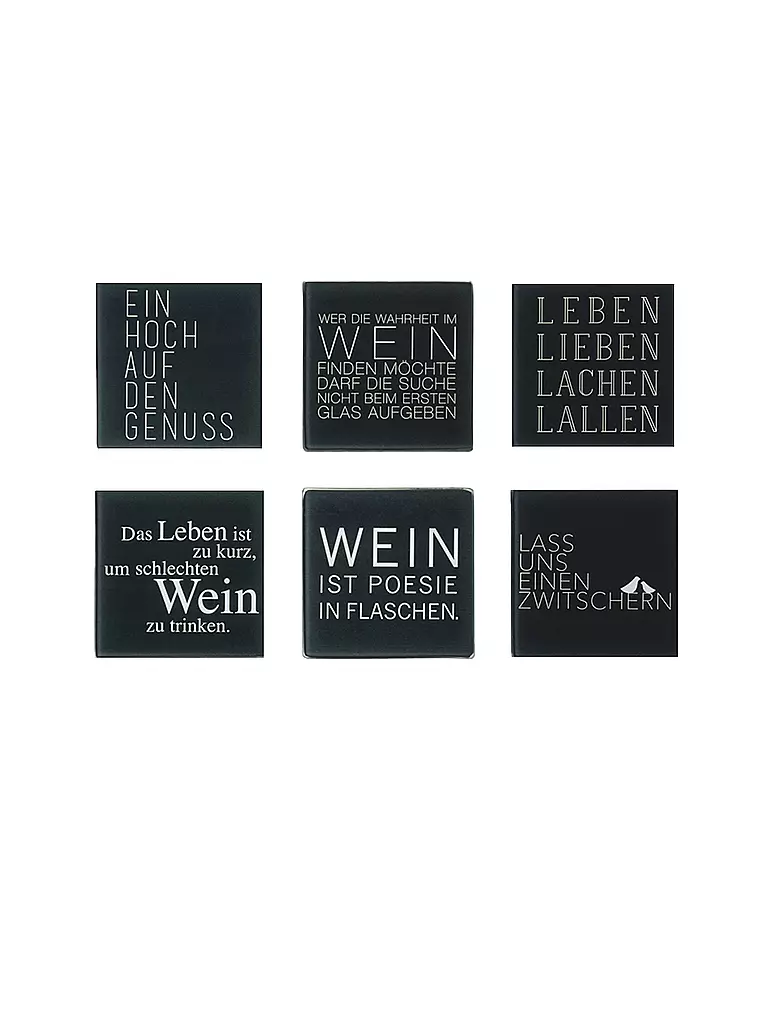 RAEDER | Posavasos Juego de 6 WEIN TEXTO 10x10cm Negro | Negro