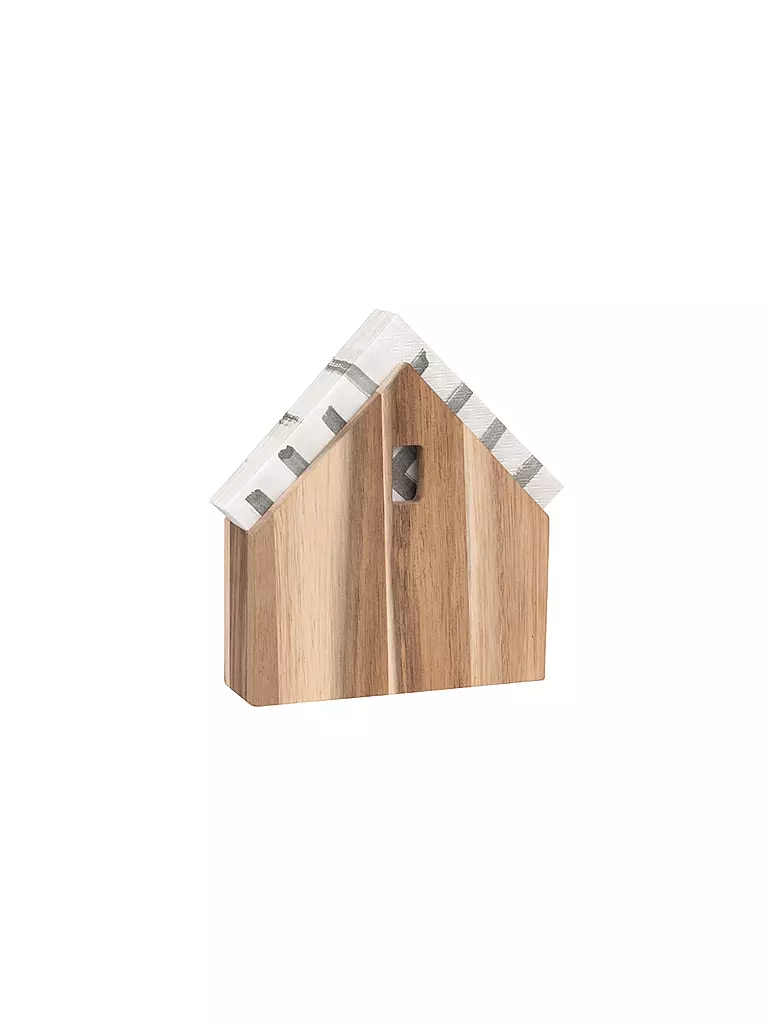 RAEDER | Servilletero de madera con forma de casa, pequeño, 16x15,5 cm | Marrón