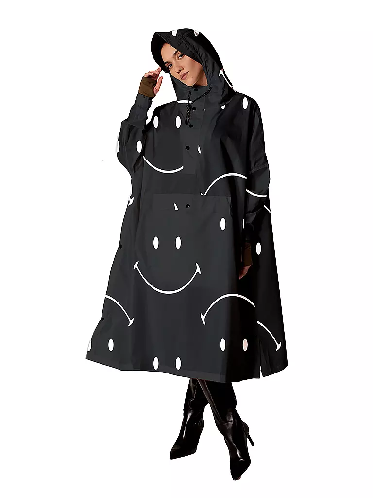 RAINKISS | Chaqueta de lluvia - Poncho de lluvia CLASSIC SMILE | Negro