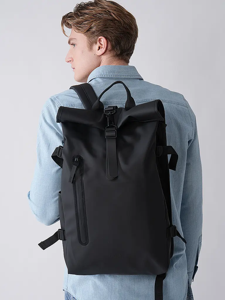 RAINS | Mochila Rolltop Grande | Negro