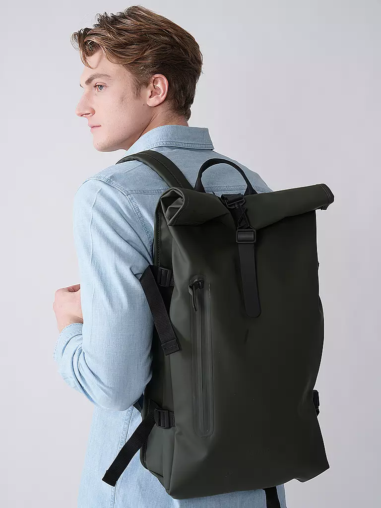 RAINS | Mochila Rolltop Large | Verde
