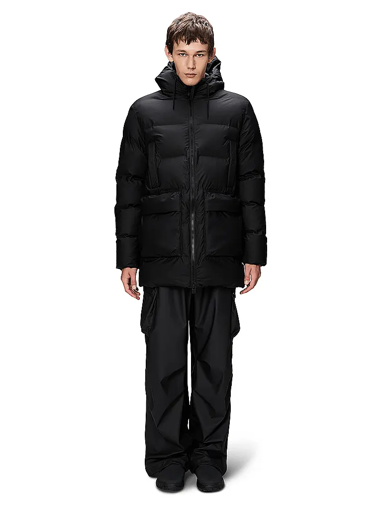 RAINS | Parka ALTA LONG PUFFER CARGO J | Negro