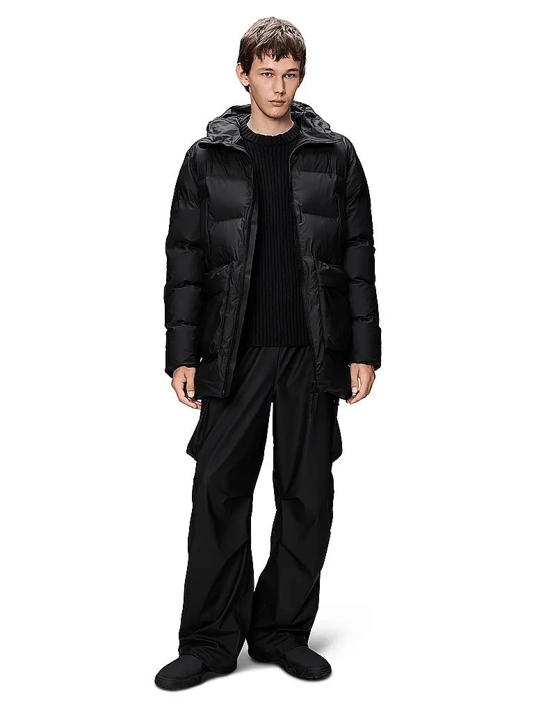RAINS | Parka ALTA LONG PUFFER CARGO J | Negro