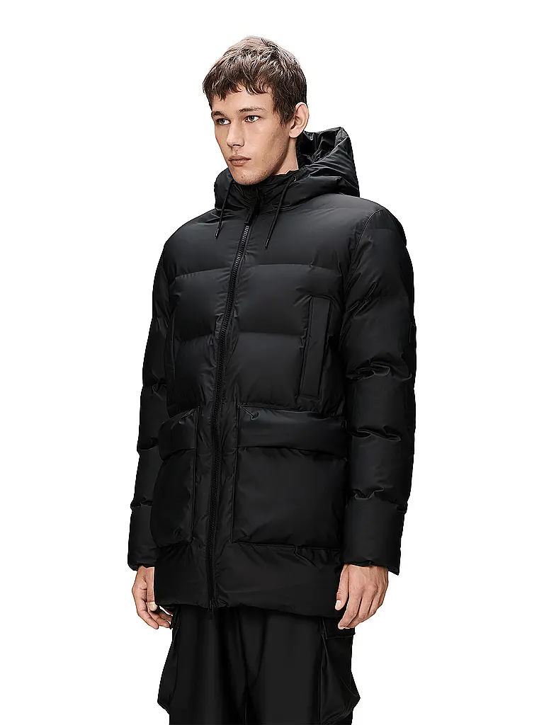 RAINS | Parka ALTA LONG PUFFER CARGO J | Negro