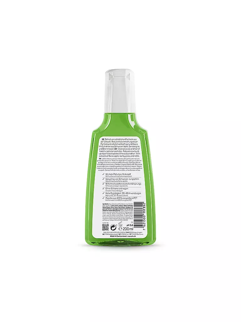RAUSCH | Cuidado del cabello - Champú anticontaminación con manzana suiza 200ml | Sin color