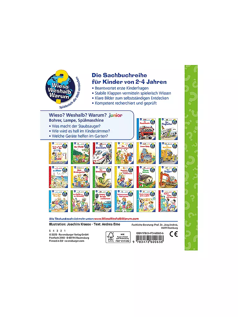 RAVENSBURGER | Libro - Wieso Weshalb Warum Junior - Taladro, Lámpara, Lavavajillas, Andrea Erne | Sin color
