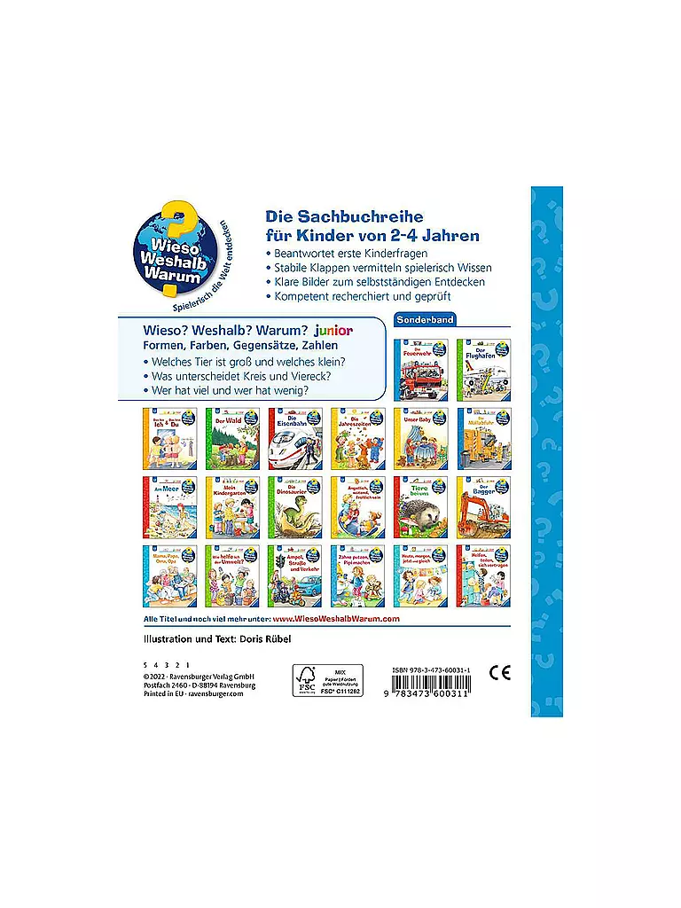 RAVENSBURGER | Libro - Wieso Weshalb Warum Sonderband junior: ¿Conoces las formas, los colores, los opuestos, los números? | Sin color