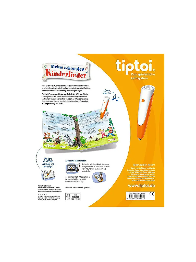 RAVENSBURGER | Libros de canciones TIPTOI - Mis mejores canciones infantiles | Multicolor