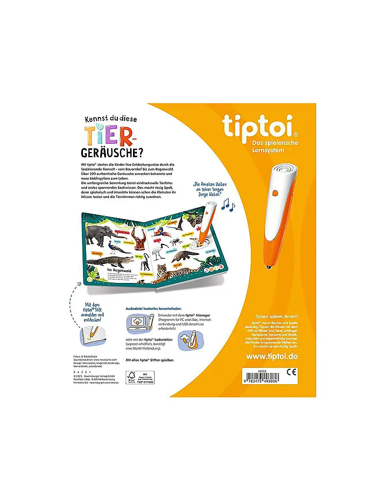 RAVENSBURGER | TIPTOI ¿Conoces estos sonidos de animales? | Multicolor
