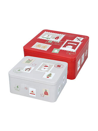RBV BIRKMANN | Set de latas para galletas 2 piezas grande DEAR SANTA Rojo/Gris