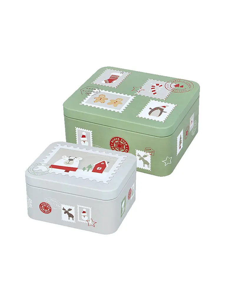 RBV BIRKMANN | Set de latas para galletas 2 piezas pequeño DEAR SANTA Verde/Gris | Verde claro