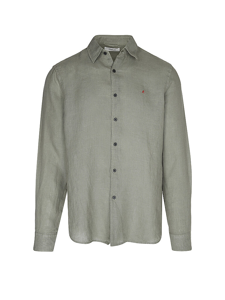 Replay Camisa de lino oliva