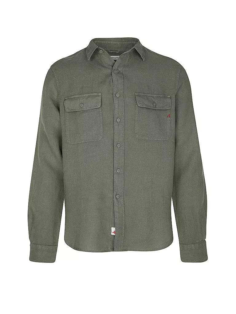 REPLAY | Camisa de lino corte regular | Oliva