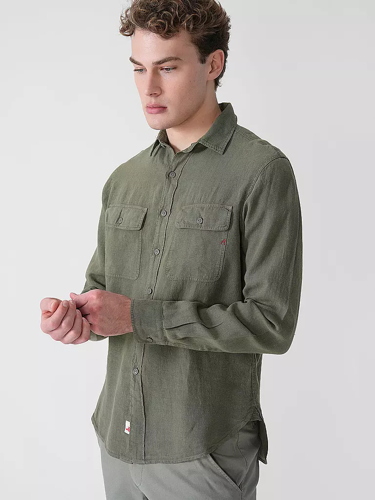 REPLAY | Camisa de lino corte regular | Oliva