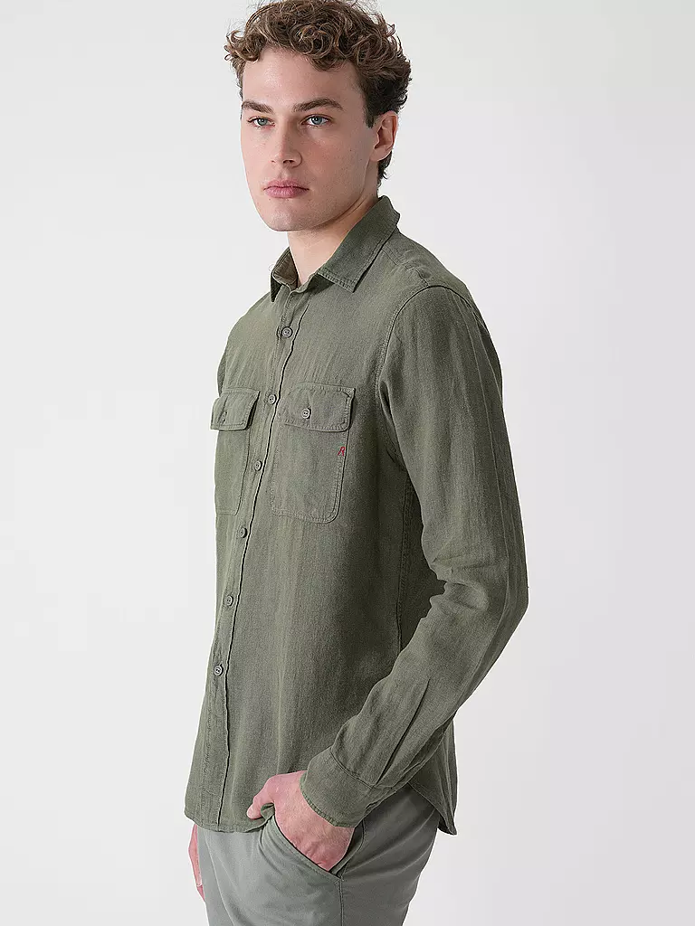 REPLAY | Camisa de lino corte regular | Oliva