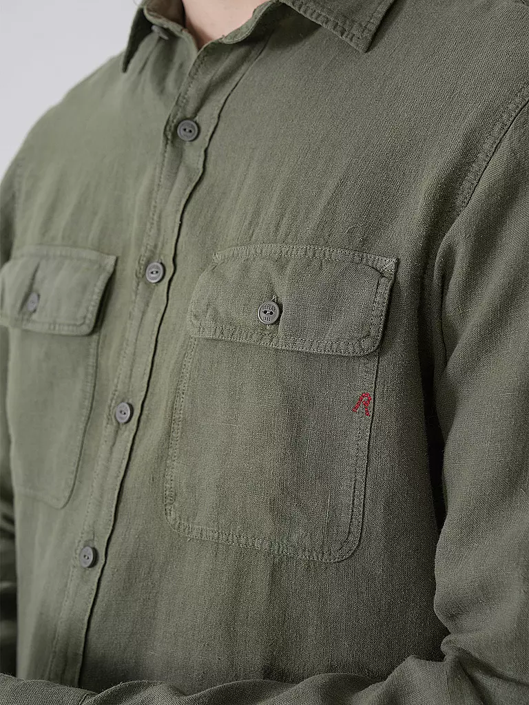 REPLAY | Camisa de lino corte regular | Oliva