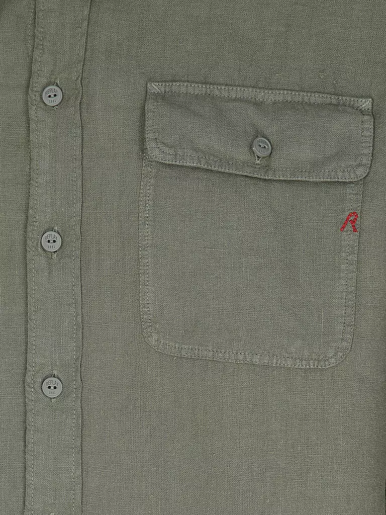 REPLAY | Camisa de lino corte regular | Oliva
