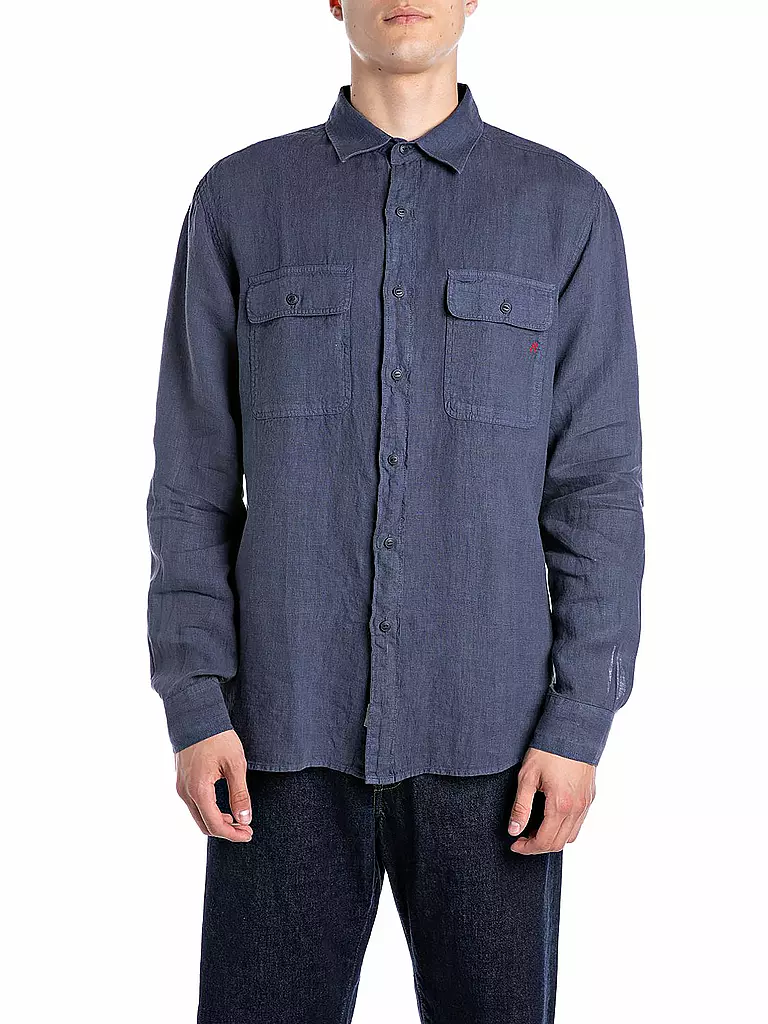 REPLAY | Leinenhemd Regular Fit  | Azul