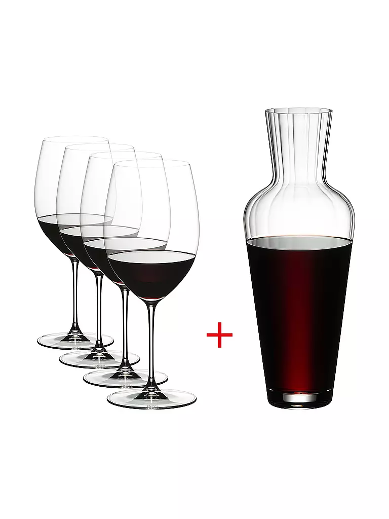 RIEDEL | Juego de 5 copas de vino tinto VERITAS Cabernet/Merlot y decantador | transparent
