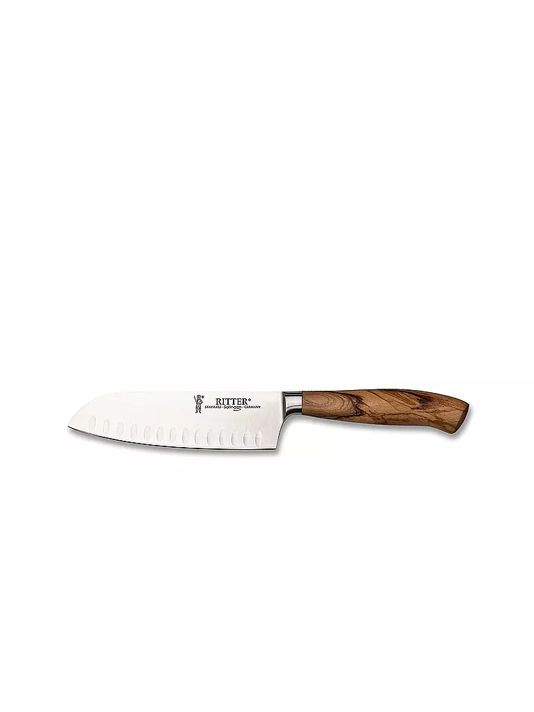 RITTER | Cuchillo Santoku con alveolos OLIVE 16cm madera de olivo | Marrón