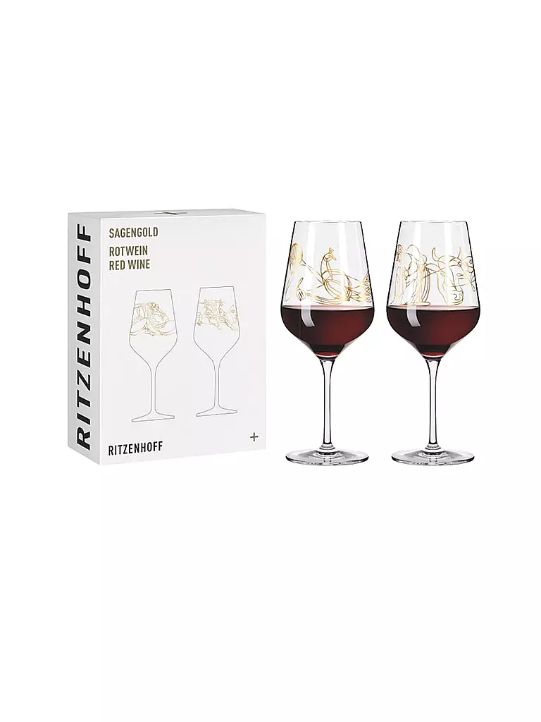 RITZENHOFF | Juego de 2 copas de vino tinto Sagengold Burkhard Neie 2022 | Oro