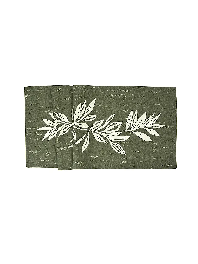 SANDER | Tischläufer BIG LEAVES 50x140cm Caqui | Verde oscuro