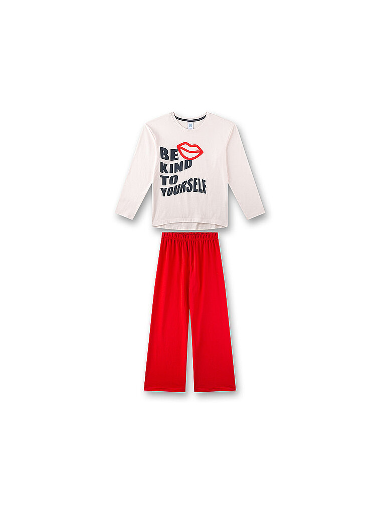 Sanetta Pijama de niña de 2 piezas, camiseta de manga larga y pantalón crema