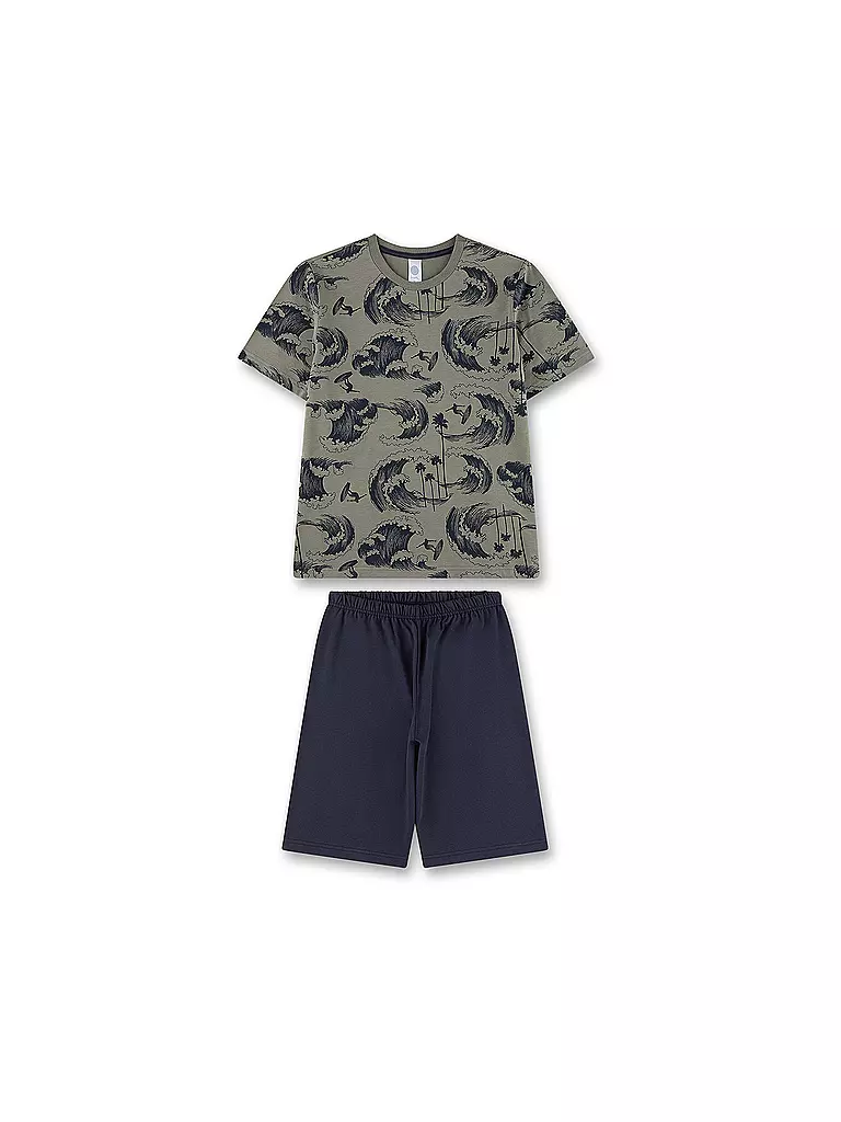 SANETTA | Conjunto de pijama para niño, 2 piezas, camisetas y pantalones cortos | Oliva
