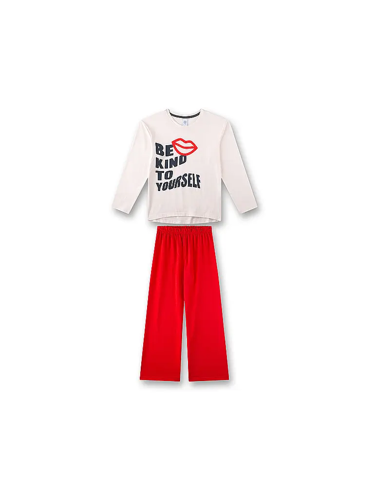 SANETTA | Pijama de niña de 2 piezas, camiseta de manga larga y pantalón | Crema