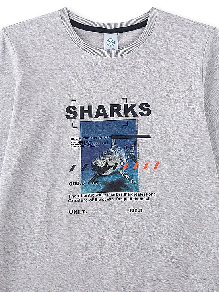 SANETTA | Pijama de niño de 2 piezas, camiseta de manga larga y pantalón | Gris claro