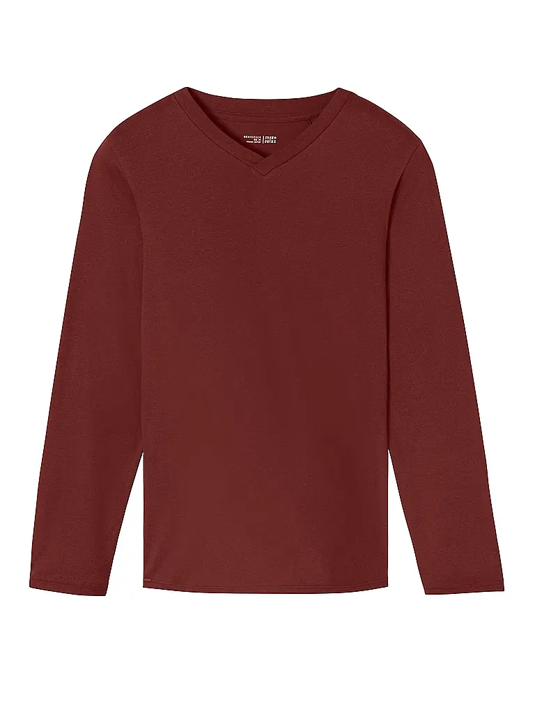 SCHIESSER | Camiseta de pijama de manga larga MIX + RELAX | Rojo oscuro