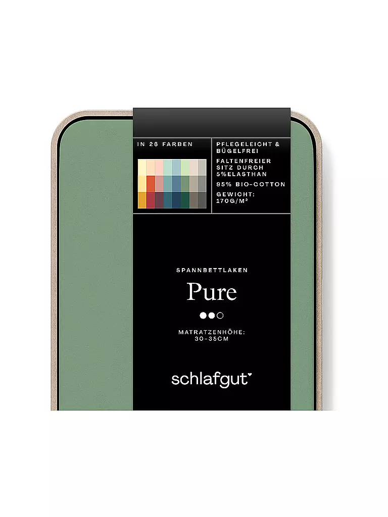SCHLAFGUT | Sábana bajera ajustable de punto PURE 90x200cm Verde Mid S | Verde