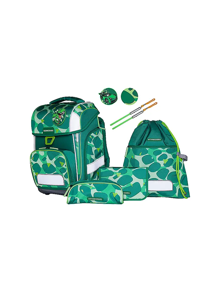SCHNEIDERS | Set de mochila escolar Ergolite 9 piezas Dino Dance | Verde